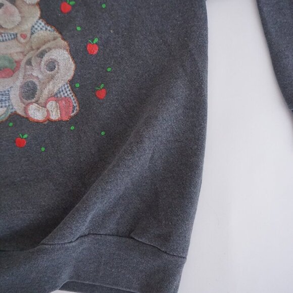 Vintage Tultex Grey Puppy Apple Graphic Sweatshirt 90s Sweater Grandmacore M - Picture 5 of 9